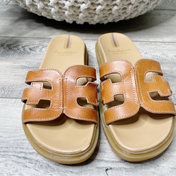 Sam Edelman Valeri Leather Cutout Slip On Comfort Sandals Cognac Size 7M - Picture 2 of 9
